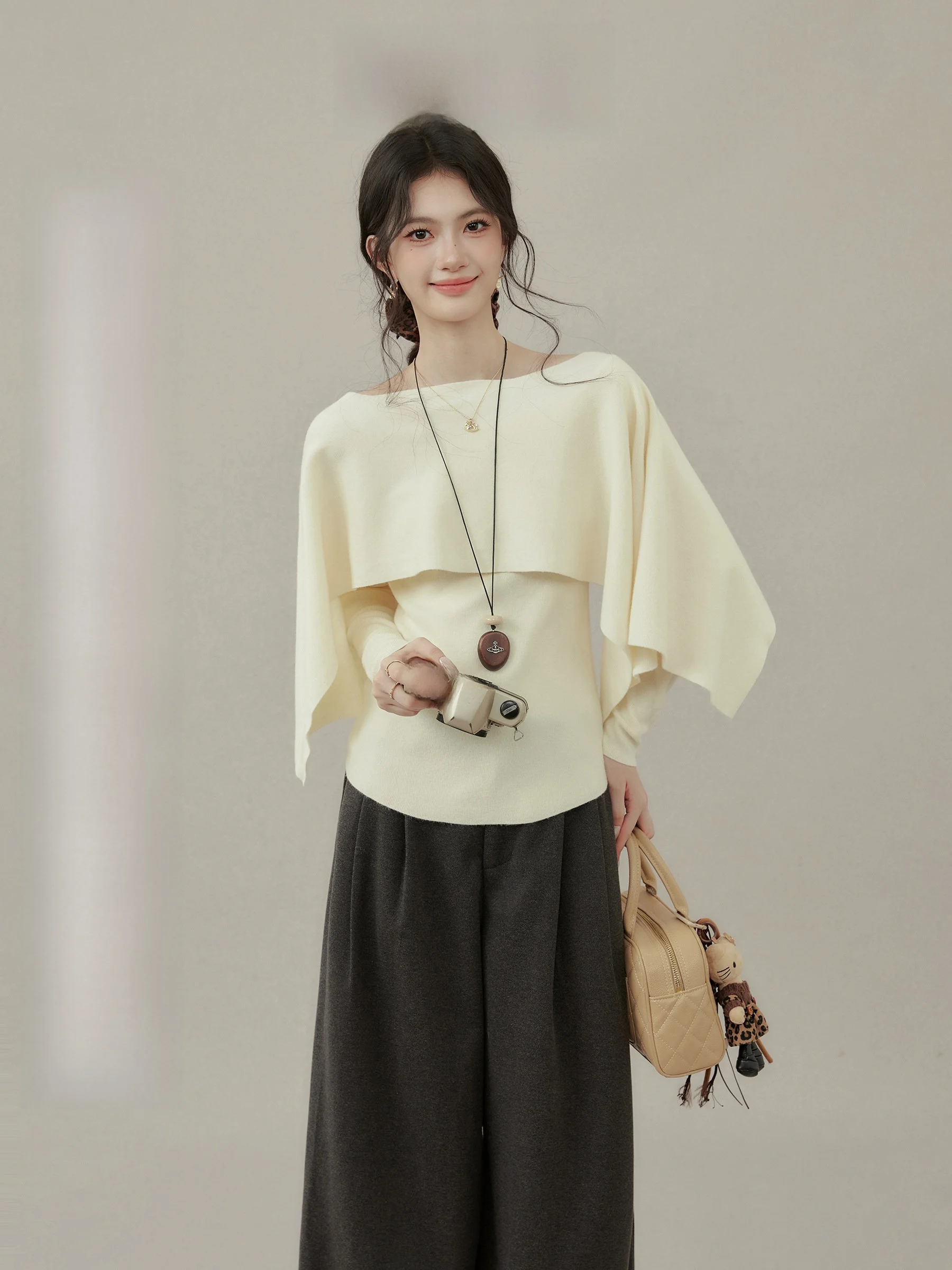 

Gao Wenqi, женский вязаный капюшон Long Sve, облегающий крой, повседневный, модный дизайн, осенний новый Sle Twin