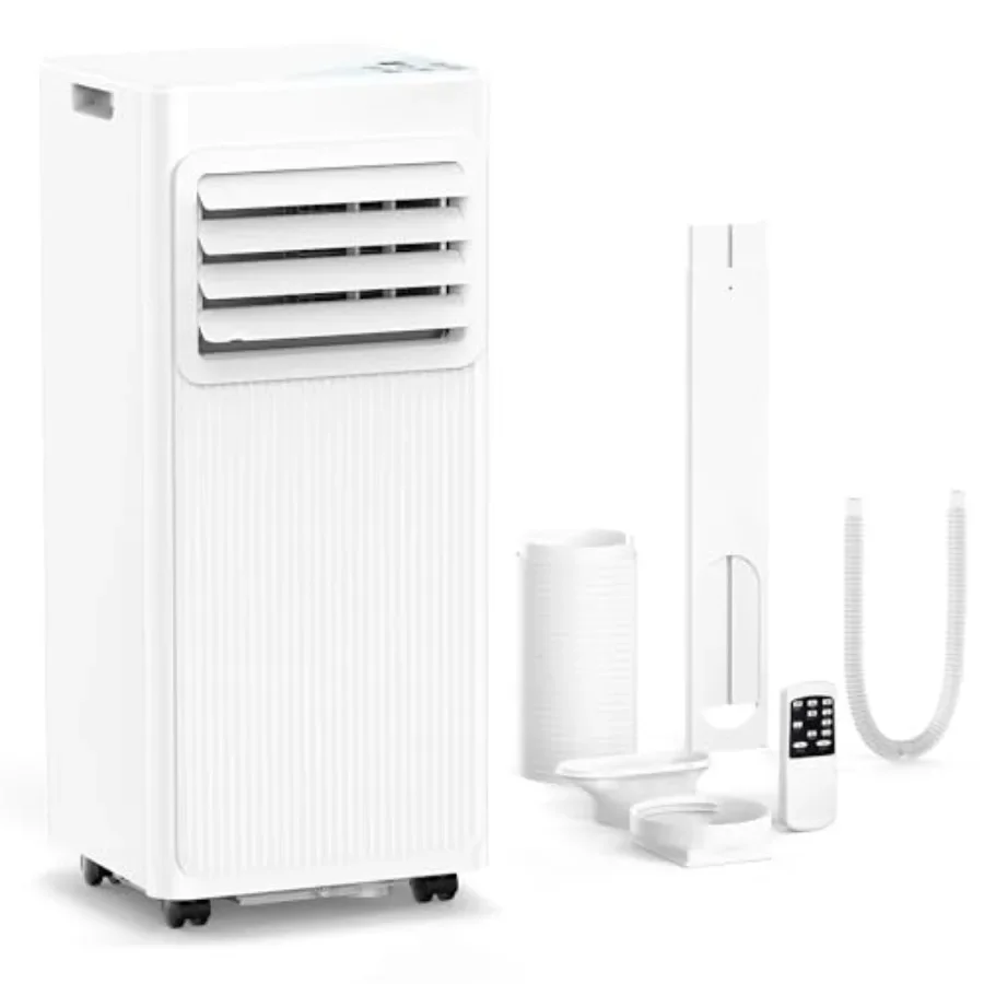 Portable air conditioner for bedroom and apartments, aluminum housing, white, 10000 BTU cooling capacity for rooms up to 550 sq