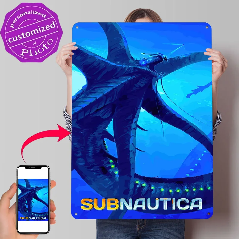 Subnautica Leviathan Underwater Personalized 3D Textured Metal Poster Wall Art Vintage Tin Signs for Gaming Room Decoration Cozy
