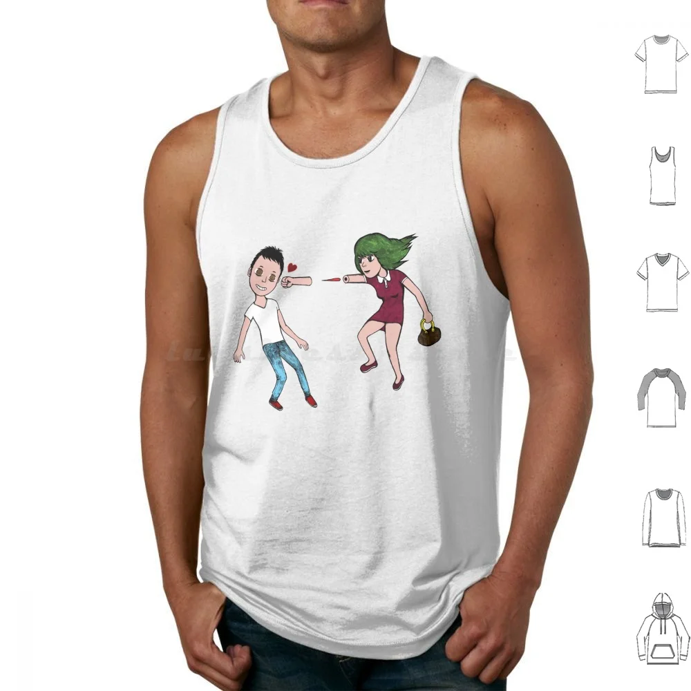 Camisetas Regata de Algodão com Estampa Power Punch Girl Love Couple, Tema Super-Herói, Luta Super-Humana, Golpe, Socada, Punho, Ataque