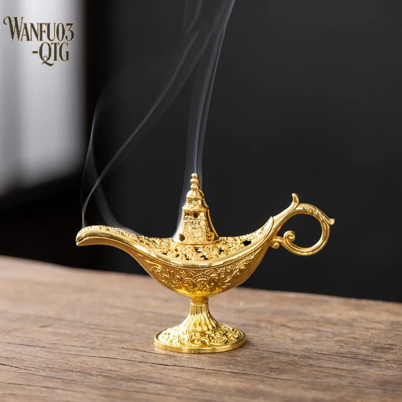 Hot Sale Hollow Legend Aladdin Magic Genie Lamps Incense Burners Retro Wishing Oil Lamp Home Decor Gift
