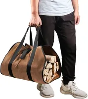 Firewood Canvas Log Carrier Tote Bag Waxed Fireplace Large Wood Carrying Bag with Handles Security Strap Camping Outdoor Indoor