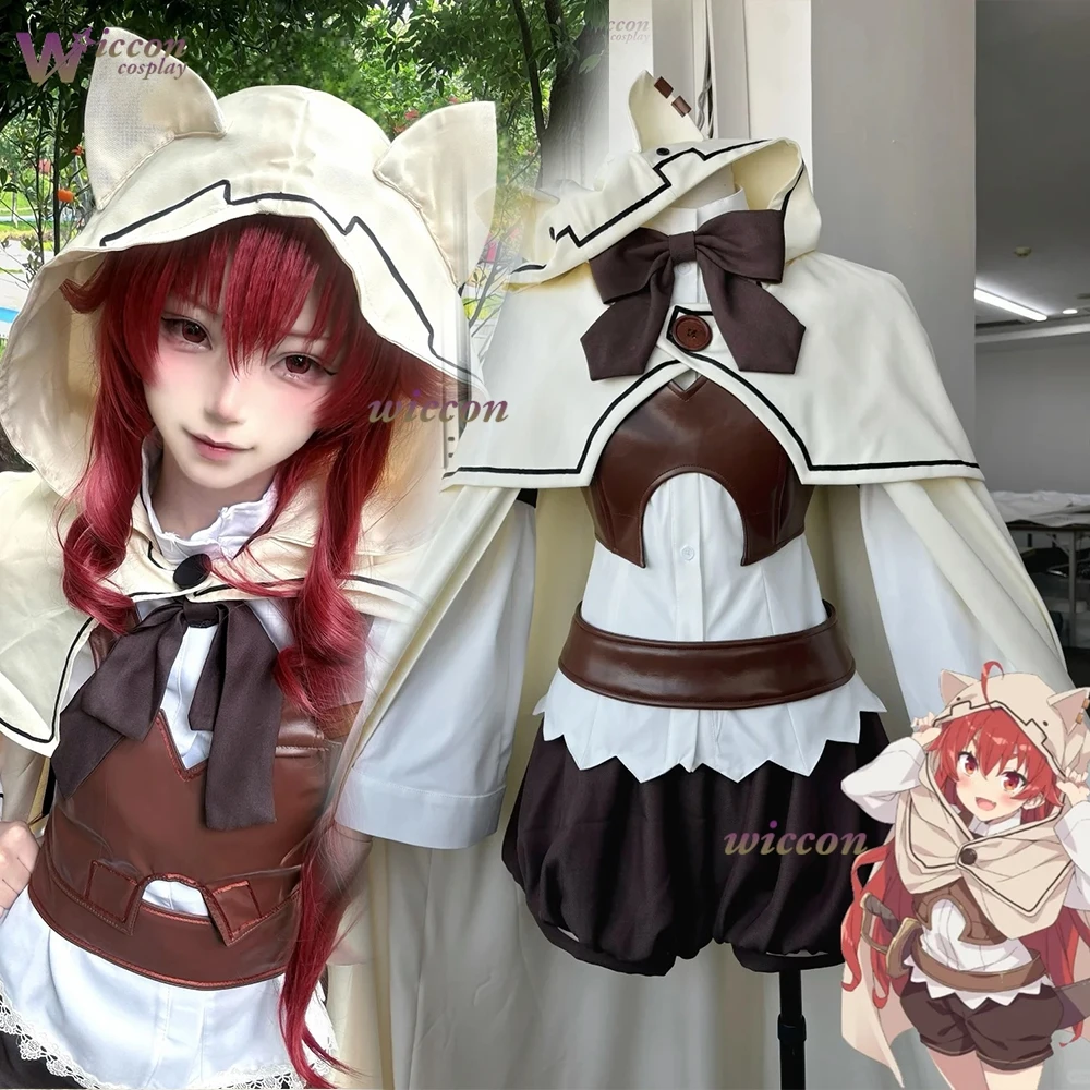 Disfraz de Cosplay de Anime para Halloween: Mushokuu Tenseii Eris Boreas Greyrat, Conjunto Completo con Abrigo, Pantalones Cortos y Capa para Mujeres Adultas