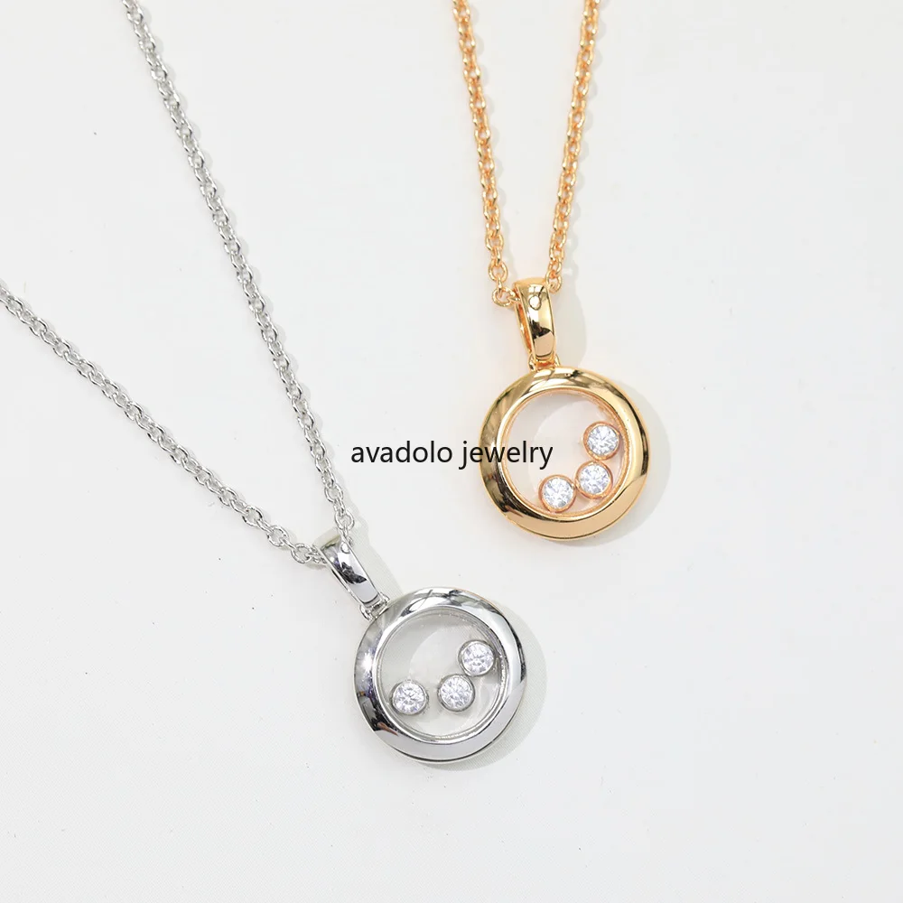 Sweet Romantic Simple Personality Round Glass Necklace Women's Brand Jewelry S925 Sterling Silver Shiny Exquisite Fairy Quality