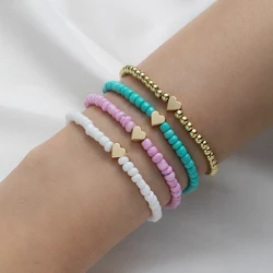 4-piece set of Bohemian style colorful rice bead heart multi-piece stacked women's bracelet