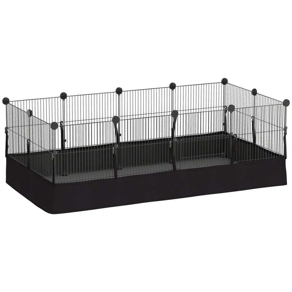 PawHut Enclos pour petits animaux, cage à lapin modulable, 12 panneaux avec tapis étanche, parc clôture pour animaux, intérieur