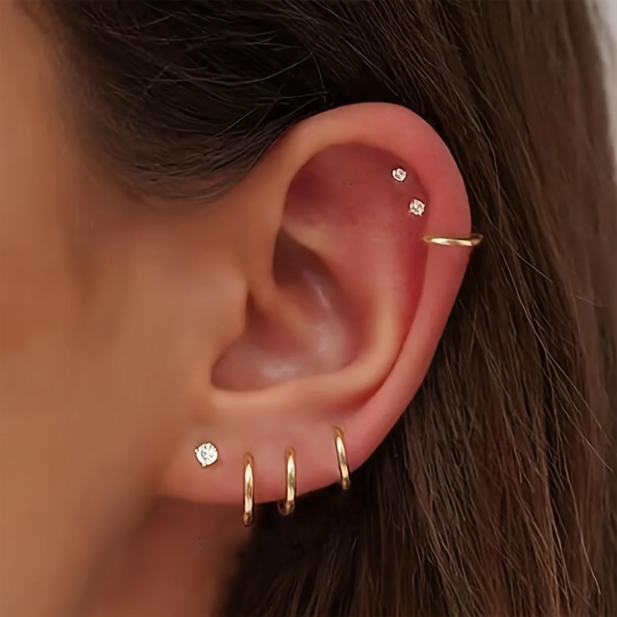 Juego de 6 pares de aretes de circonita de acero inoxidable, joyería de personalidad minimalista para mujer, accesorios para las orejas para citas y vacaciones