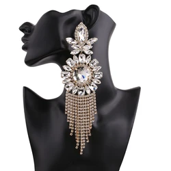 New Trend Sparkling Rhinestone Dangle Tassel Women's Earrings Long Earings Dinner Party Wedding Fashion Jewelry Accessories Gift