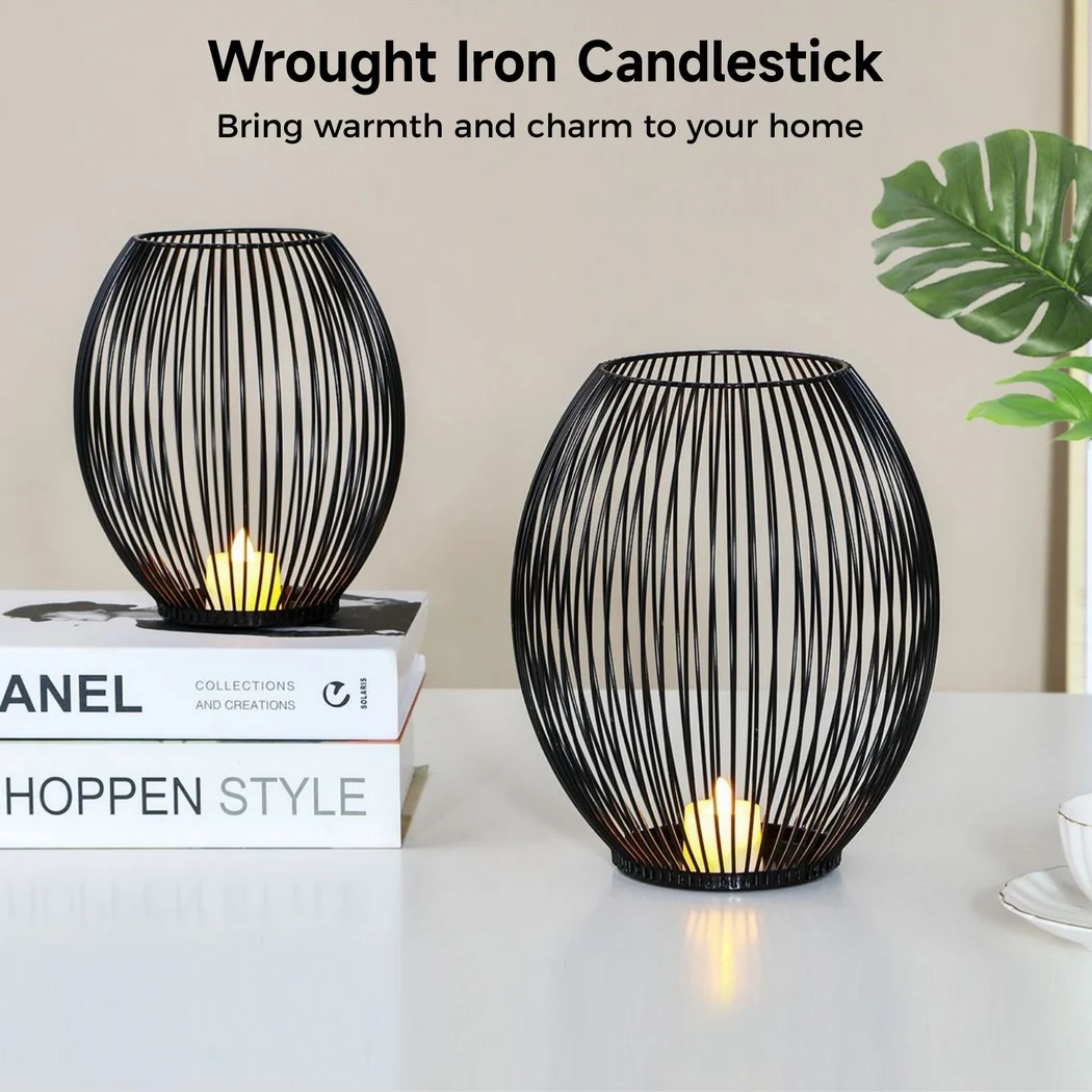 2Pcs Oval Candle Holder Vintage Lantern Candle Holders Decor Candle Holder Stand Hurricane Candle Holder For Pillar Candles