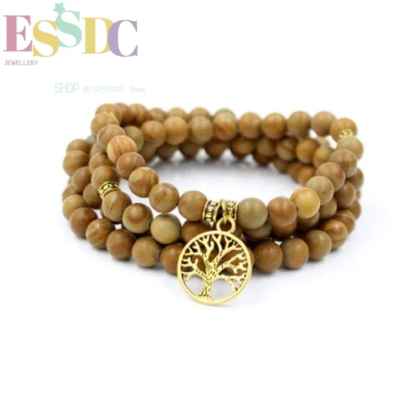 New Design Hot Sale Natural Serpeg Giante Stone 108 Male Beads Wrap Bracelet or Necklace Tree of Life Charm Yoga Healing Jewelry