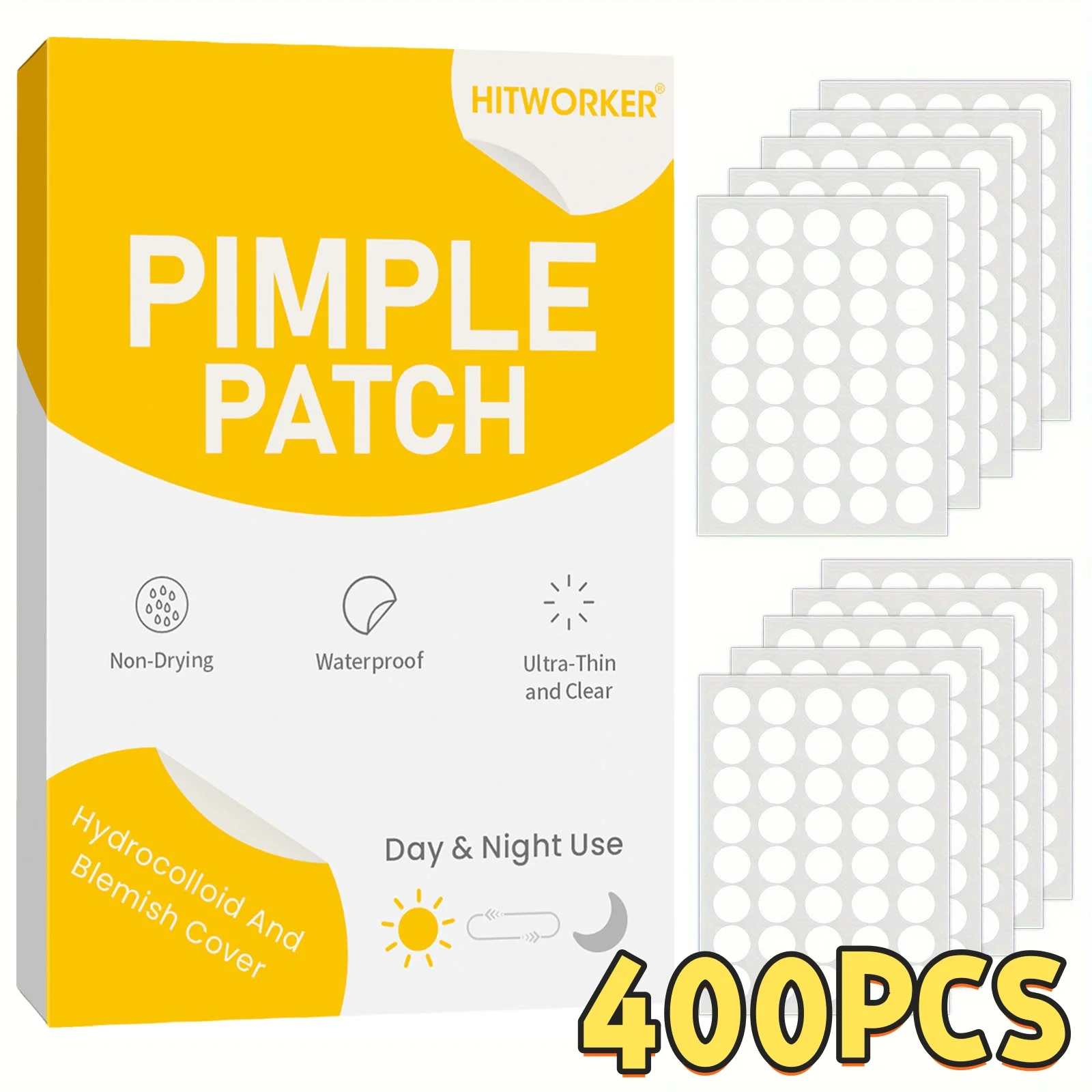 400PCS Hydrocolloid Pimple Patches for Face, Ultra Thin Clear Round Blemish Cover Stickers, Day & Night Facial Spot Patches