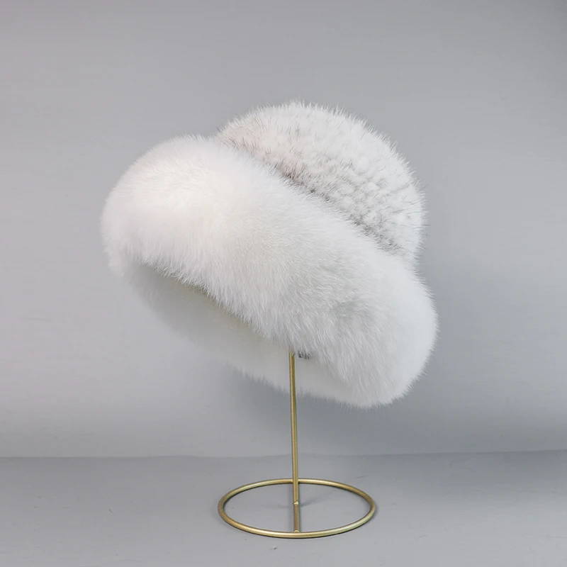 Real mink fur woman hat Fox fur beanie caps Winter woman hats Fashion mink fur knit hat
