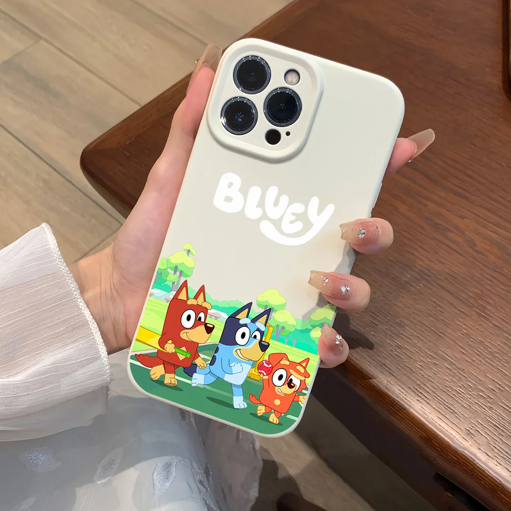 MINISO Cartoon B-Blueys For iPhone 16 15 14 13 12 11 Pro MAX Plus Liquid Silicone Velvet All-Inclusive Soft Phone Case