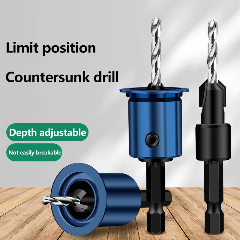 1 Set Woodworking Tool 8/10mm Shank Drill Bit Core Limiter Countersink Drills Router Bit With Hexagon Wrench