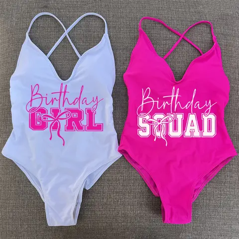 Sexy Padded One Piece Swimsuit Women Birthday Girl Swimwear Summer Bathing Suit Squad Beachwear Birthday Party Lady