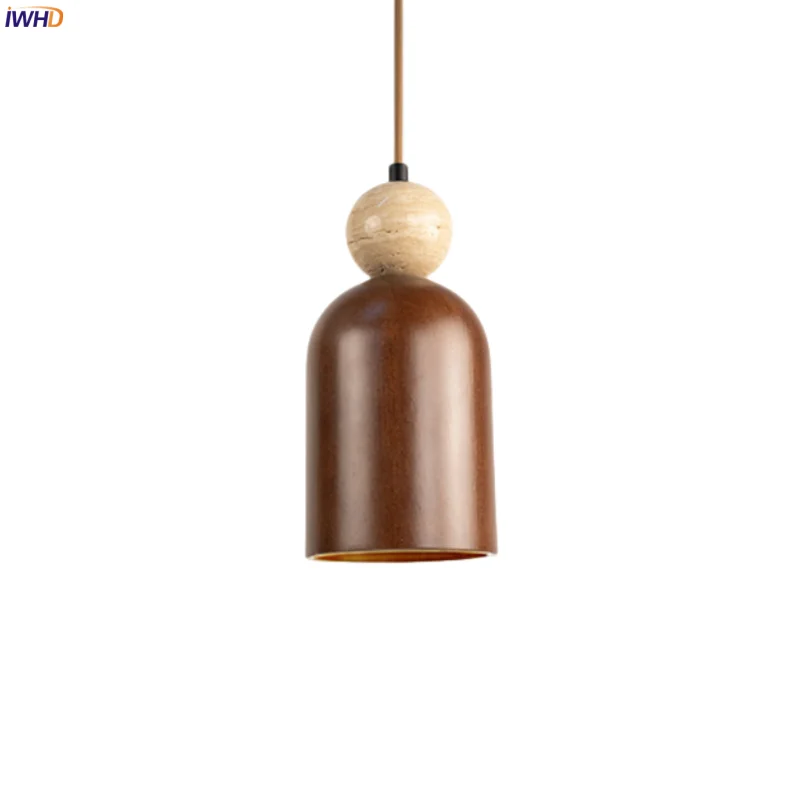 

IWHD Wood Stone LED Pendant Lamp For Bedroom Cafe Loft Dining Living Room Decoration Interior American Vintage Pendant Lights