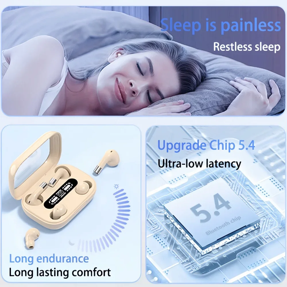 Auriculares invisibles para dormir, audífonos intrauditivos inalámbricos con Bluetooth, impermeables IPX5, con micrófono, HIFI, para música
