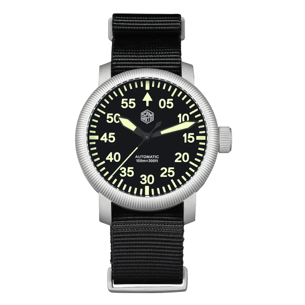 San Martin Neue 40mm Retro Pilot YN55 Automatische Mechanische Mode Einfachen Stil Männer Armbanduhr 100m Wasserdicht C3 Leucht SN0143 4