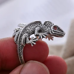 New Arrival Retro Lizard Animal Design Punk Hyperbole Thai Silver Unisex Finger Party Ring Original Jewelry For Women Men Gifts