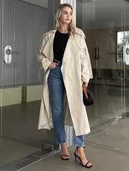 2024 Spring Fall New Korea style Women's Oversized Cotton Long Trench Coat With Belt  Casual Female Windbreaker