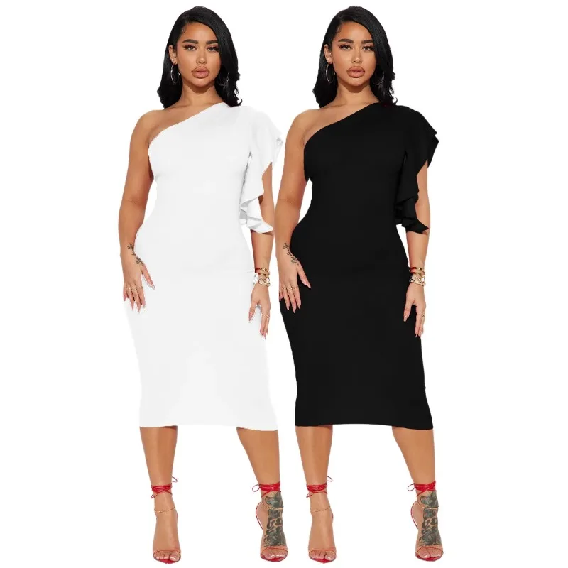 Sexy Summer Ruffle Edge Single Shoulder Club Socialite Style Party Tight Dress Tight Dress For Women Without Sleeves