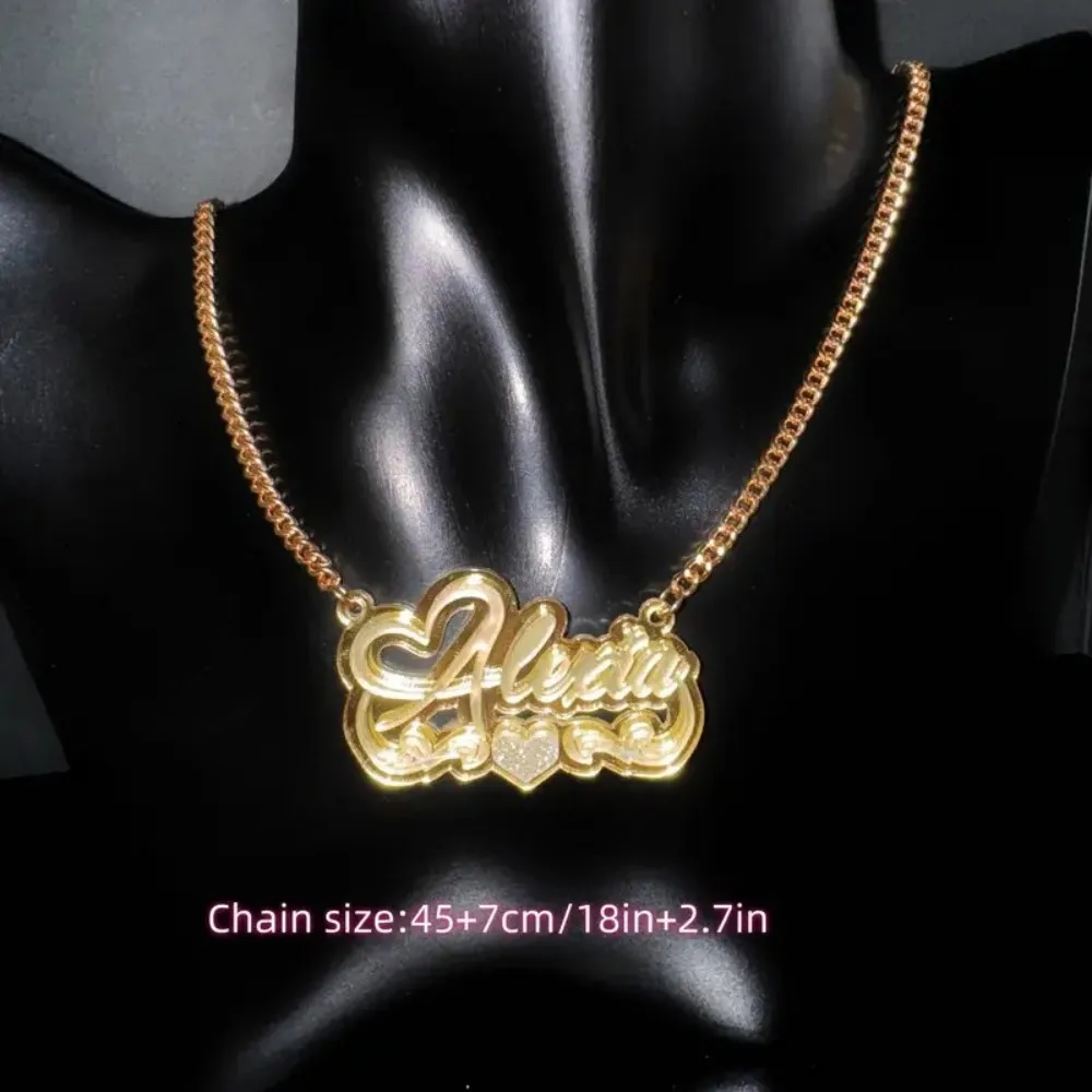 اسم مخصص قلادة شخصية 18K مطلية بالذهب اسم قلادة اسم قلادة مع القلب الاكريليك مجوهرات هدية النساء الهدايا