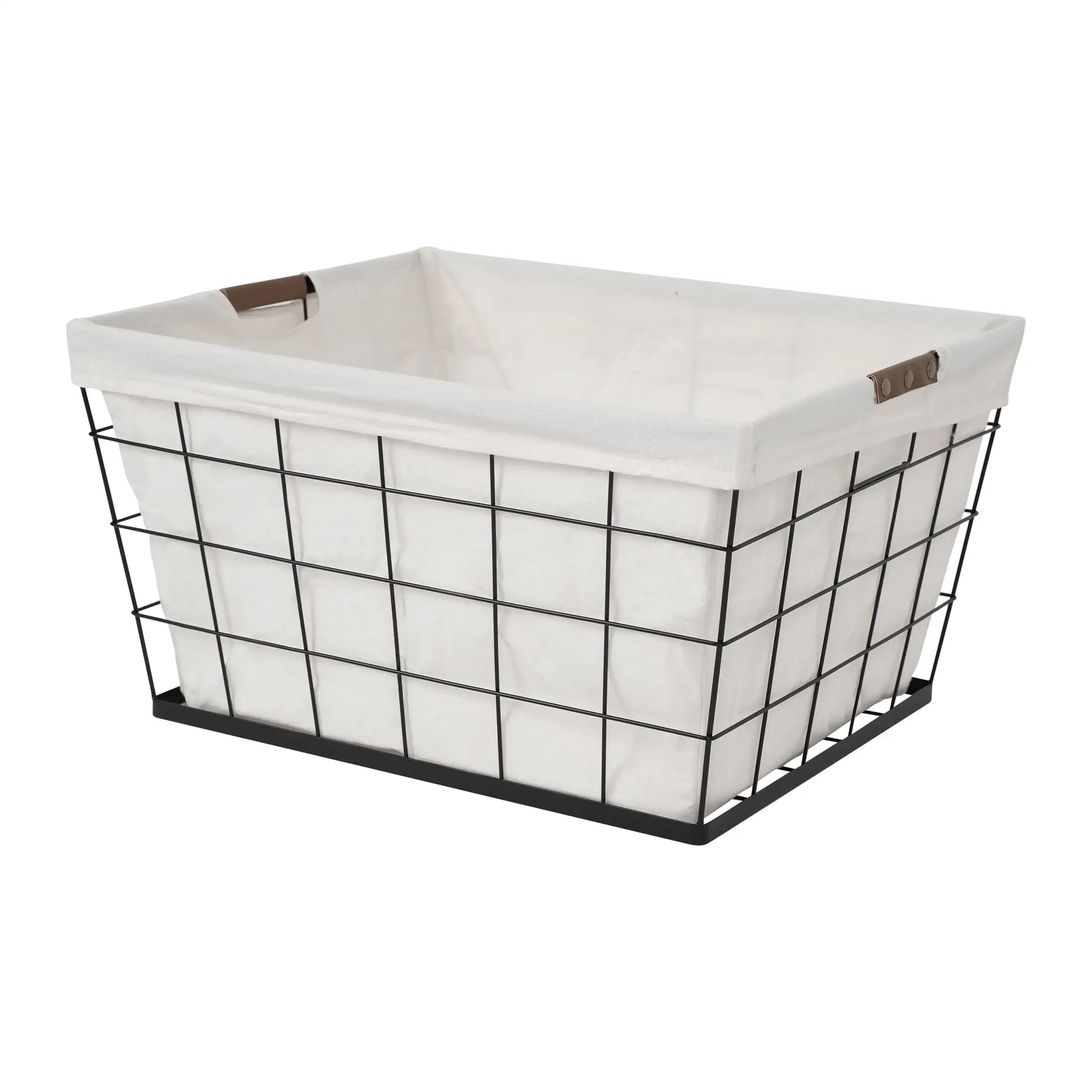 

60L Rectangular Steel Wire Laundry Basket with Removable Cotton Blend Liner for Adult Black Natural Easy To Clean