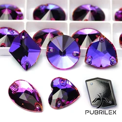 PUBRILEX Heliotrope-Flat Back Sewing Rhinestones, Glass Crystal Sew on Stones Glitter Crystals Bead for Clothes, Shoes, Bags