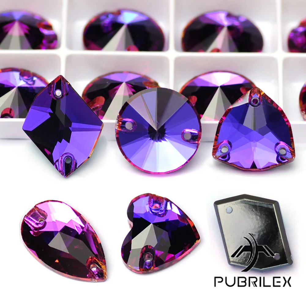 PUBRILEX Heliotrope-Flat Back Sewing Rhinestones, Glass Crystal Sew on Stones Glitter Crystals Bead for Clothes, Shoes, Bags