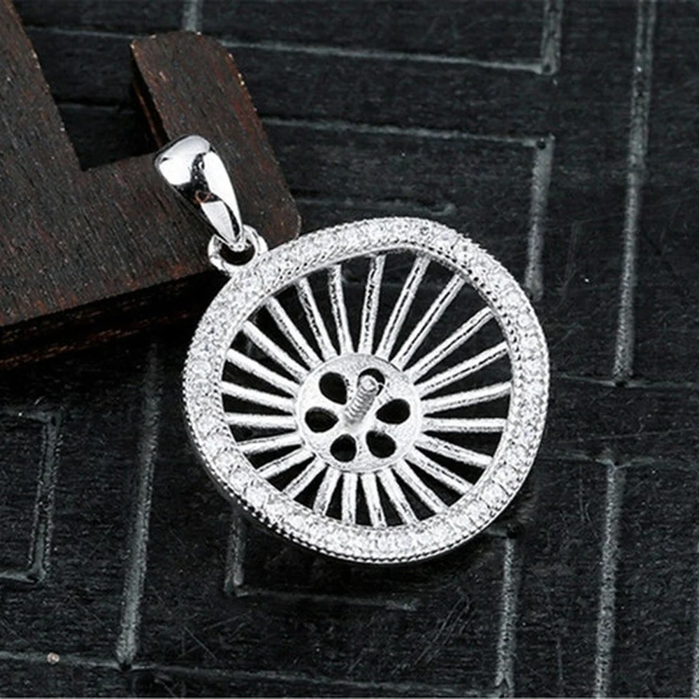 925 Silver Zircon Pendant Blank For 10mm-14mm Half-drilled Round Beads White Gold Plated Sterling Silver Pendant Setting P326B