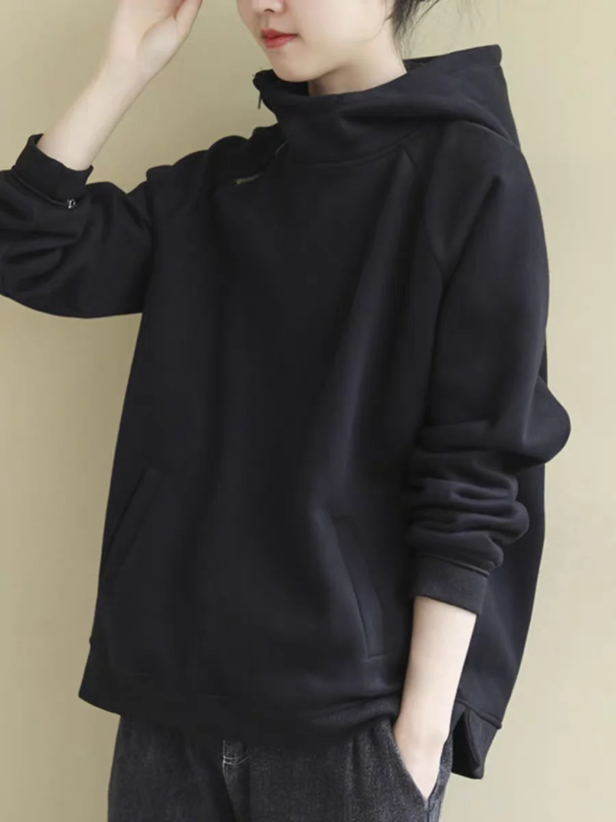 سترة Thiened Fce النسائية فضفاضة غير رسمية بقلنسوة مرقعة للخريف والشتاء ملابس خروج مريحة قابلة للتنفس #3