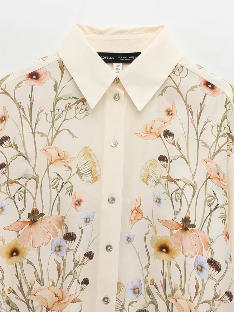 Vrouwen Zomer Shirts Blouses Tops 2025 Vintage Bloemenprint Losse Lange Mouw Vrouwelijke Elegante Straat Dunne Top Kleding
