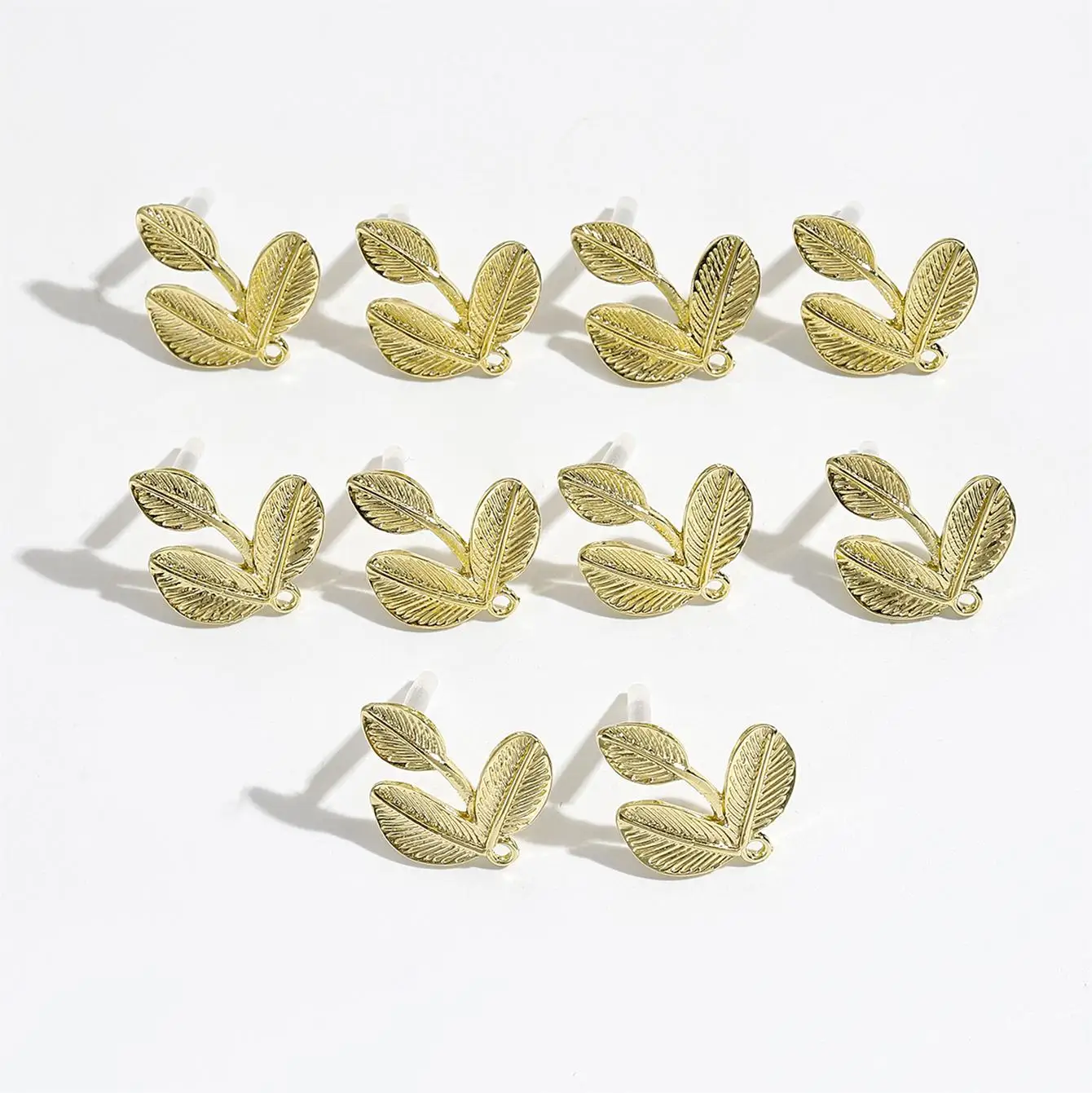 10Pcs Golden Color Stud Earrings Connectors Leaf Earrings Base Earring Settings Diy Earrings Hook Jewelry Making Findings