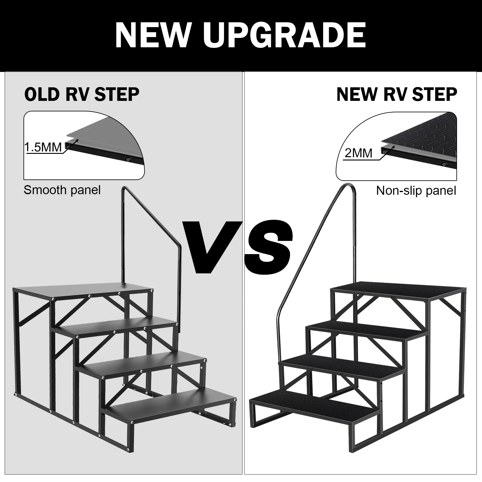 RV Stairs 4 Step Ladder, RV Steps Anti-Slip, Hot Tub Steps with Handrail, 660 lbs RV Ladder for 5th Wheel RV, Mobile Home Stairs