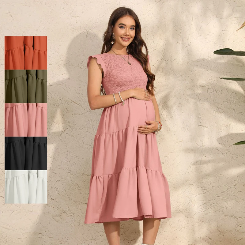 

Women's Sexy Breathable Strap Maternity Dress Short Sleeve Round Neck Comfortable Sweet Skirt Summer Fashion