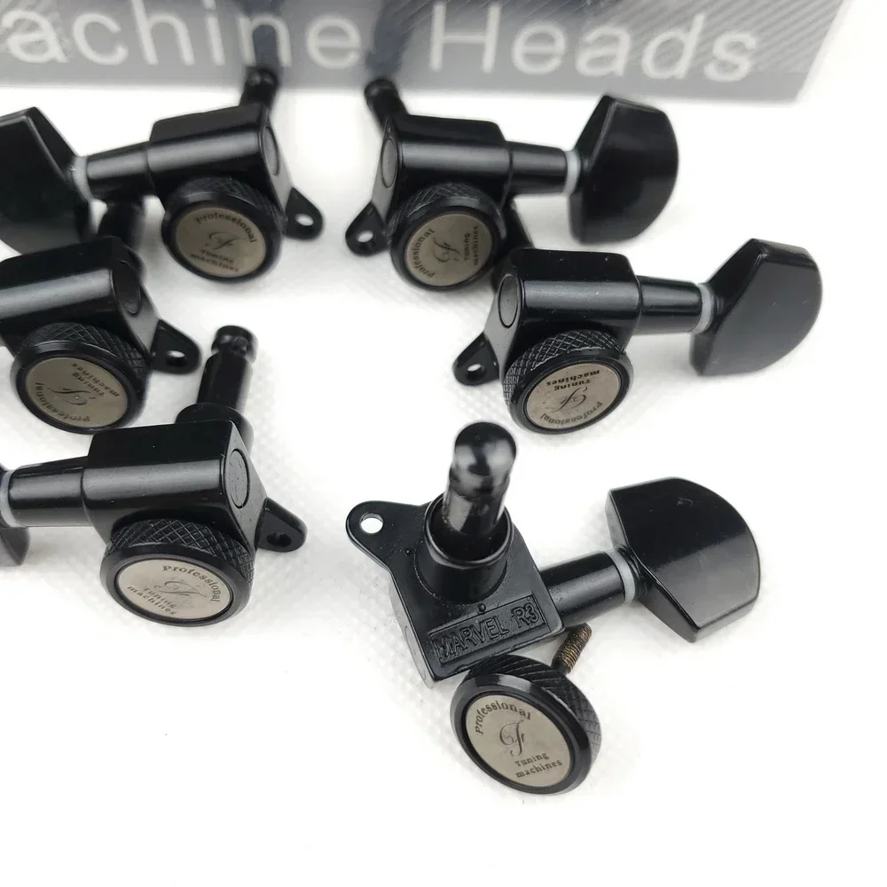 H X Shop Store--1 Set L3 + R3 موالف قفل الجيتار الكهربائي رؤوس آلة الجيتار المستقبلون قفل سلسلة ضبط أوتاد أسود