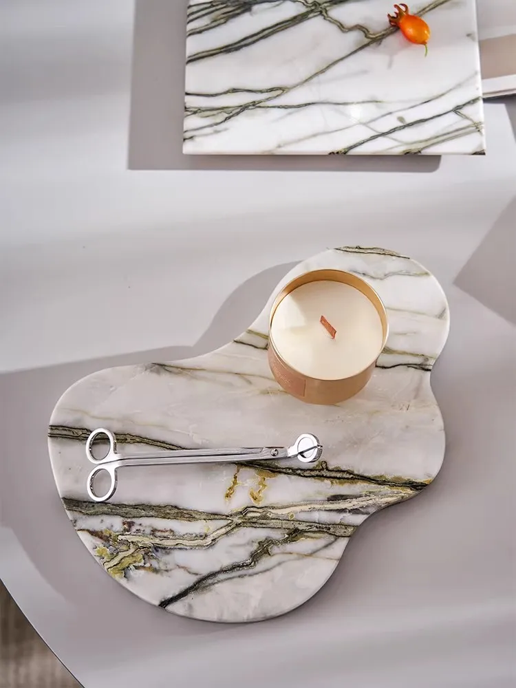 Light luxury Natural marble Tray Home use Decoration Ornaments Advanced Creativity Personality Tea Tray Fruits Dessert Tray