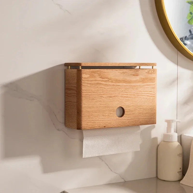 

Wall-mounted Wooden Tissue Holder Bathroom Shelves Napkin Storage Toilet Paper Stand Paper Towel Organizer Restroom Accessory