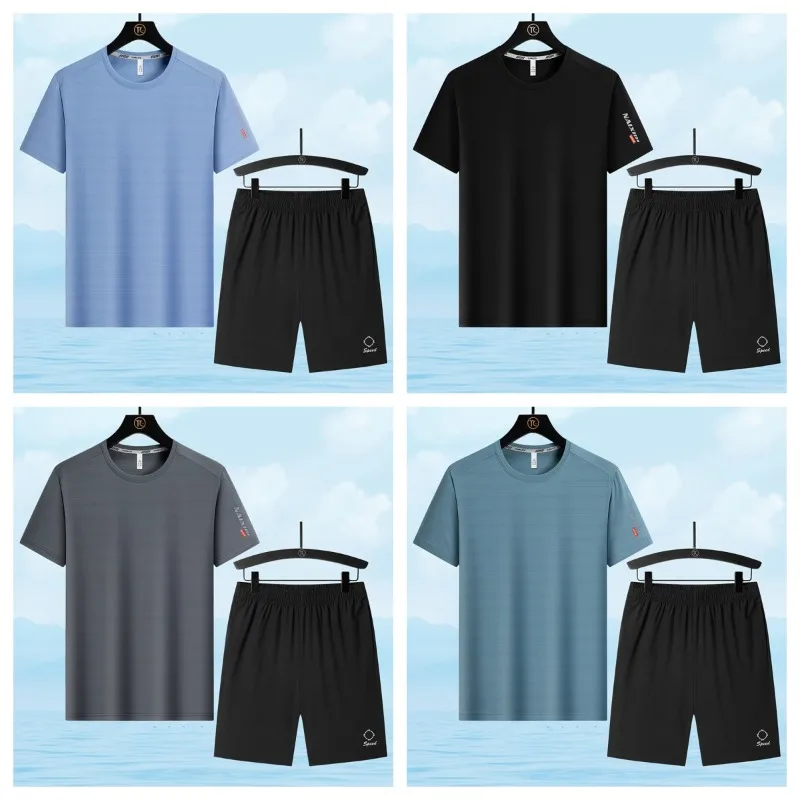 Summer Outdoor Table Tennis Sports Lightweight Breathable Casual Set Trendy Loose Ice Silk Quick Drying Sportswear 2-piece Set