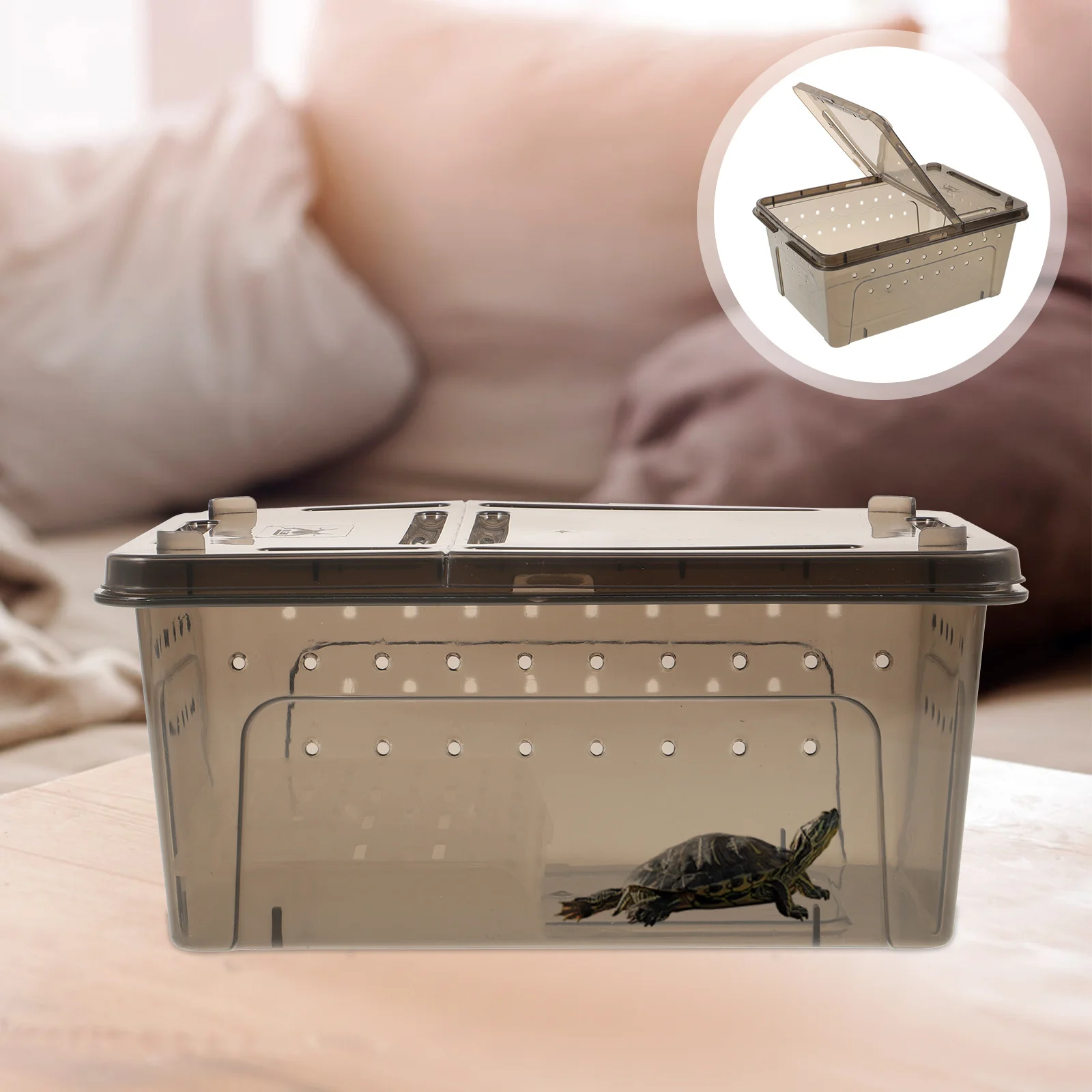 

Household Tortoise Tank Basking Platform Clear Black Plastic Turtle Aquarium Reptile Habitat Turtle Living Box Multi-Function