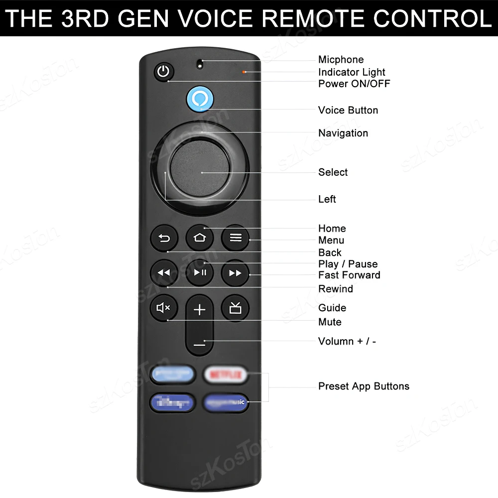 Replacement Voice Remote Controller for Smart Fire TV Stick 3rd Gen Fire TV Cube Fire TV Stick Lite 4K with AMZO Music Button