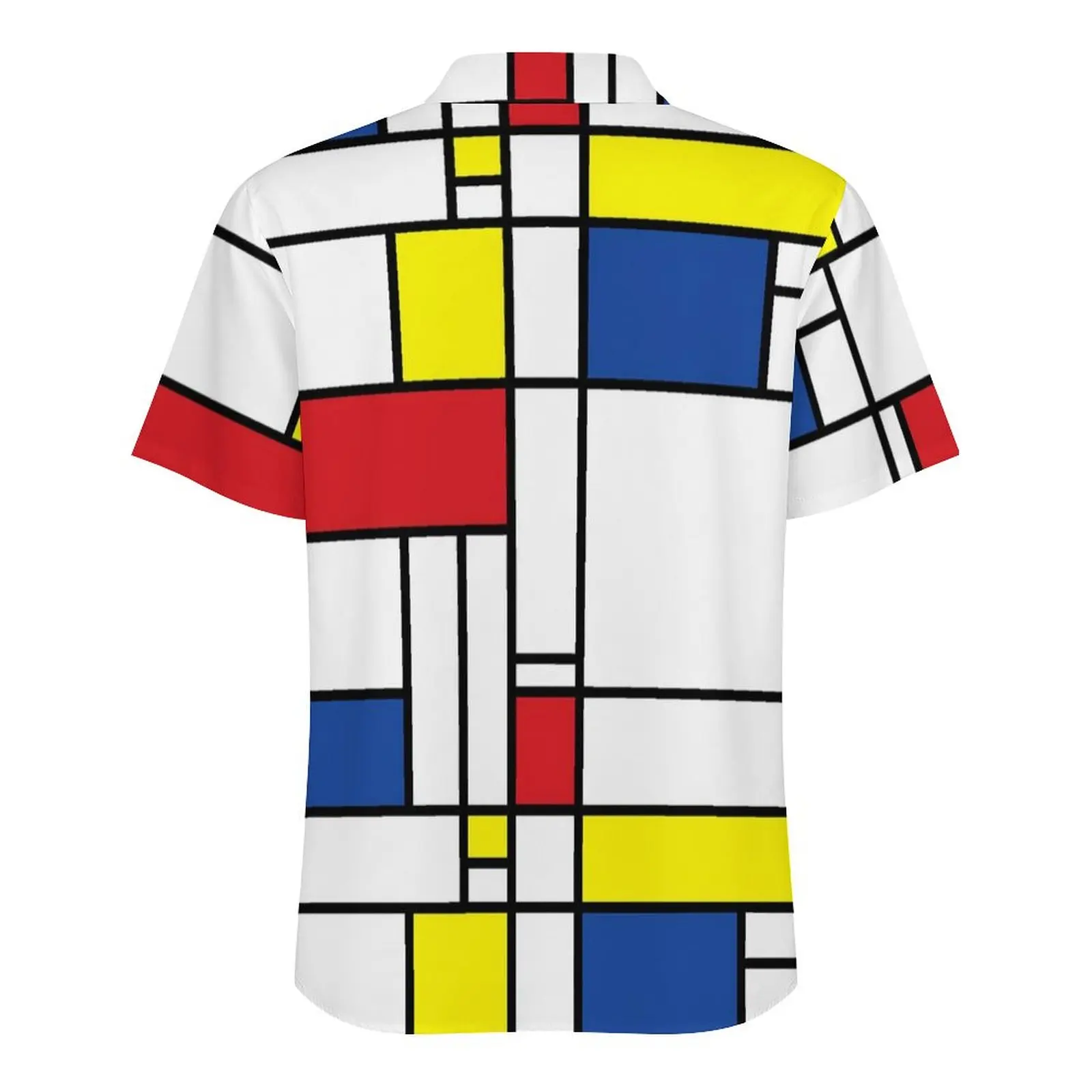 Geometryczna koszula plażowa De Stijl męska Mondrian minimalistyczne fajne koszule na co dzień hawaje z krótkim rękawem moda bluzki w dużych rozmiarach prezent