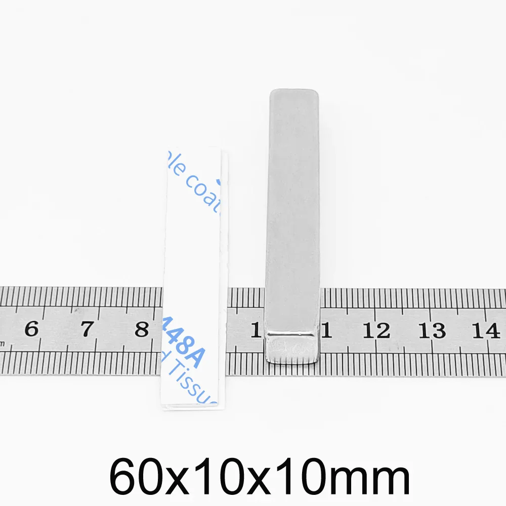 1/2/5/10PCS 60x10x10mm Thick Sheet Powerful Strong Magnetic Magnets With 3M Tape 60*10*10 Block Permanent NdFeB Magnet 60x10x10