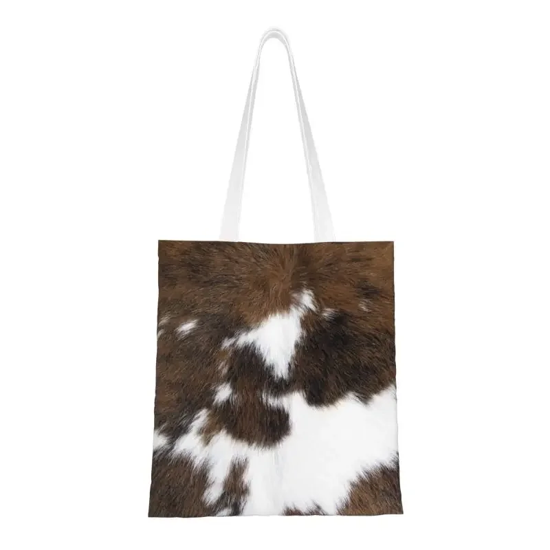 Custom Simulated Cowhide Texture Shopping Canvas Bags Women Printing Durable Groceries Shopper Tote Bags