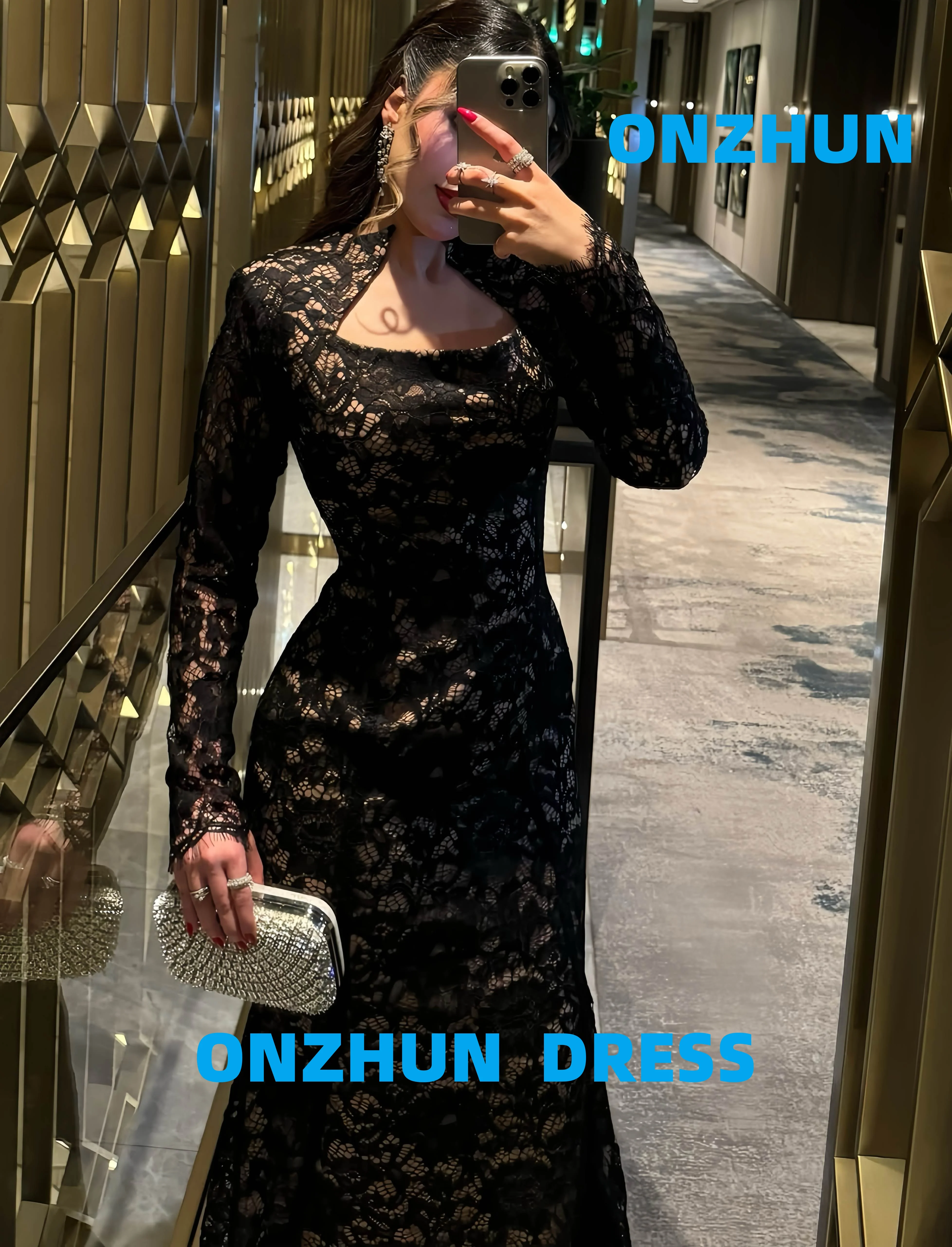 فساتين سهرة فاخرة أنيقة بياقة مربعة وأكمام طويلة من الدانتيل على شكل حورية البحر فستان سهرة للنساء فساتين سهرة عصرية