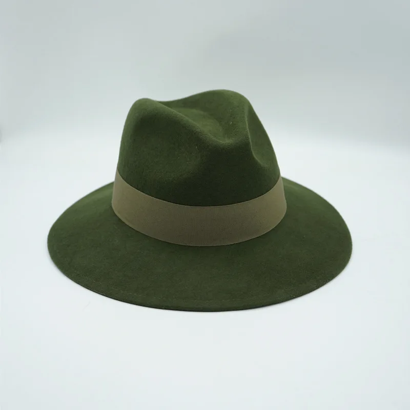 Winter Panama Hats for Women Army Green Wool Fedora Hat Wide Brim Winter Hats with Band Belt Deco Lady Wedding Party Church Hats