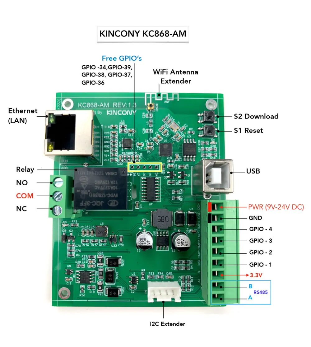 Kincony KC868-AM esp32 with relay IO EXPANSION BOARD ESP32 module and many free GPIOs for home