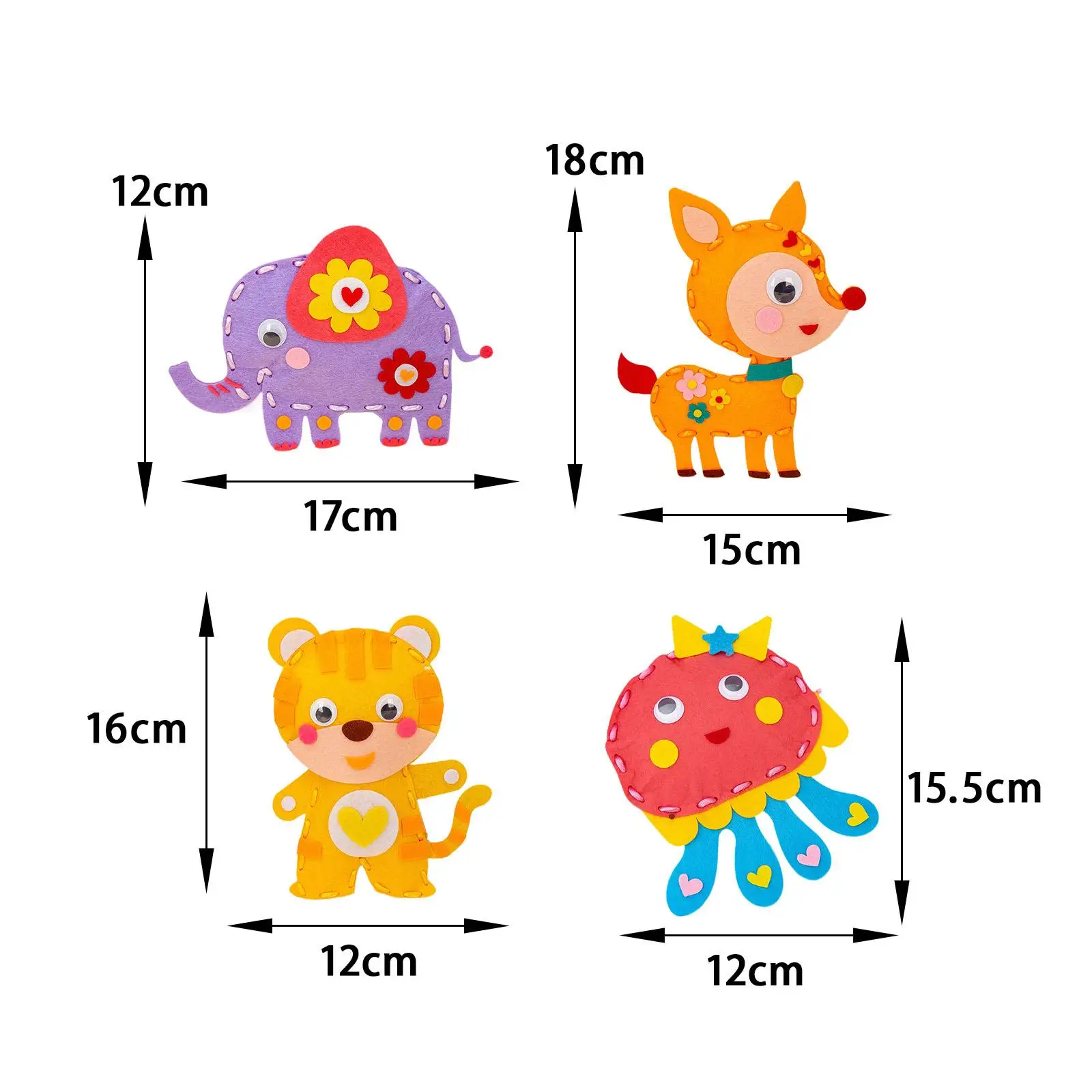 4 Pieces DIY Sewing Kit Lightweight Pre Punched Activity Toys Learn to Sew Cartoon Child Sewing Crafts Supplies Party Favors