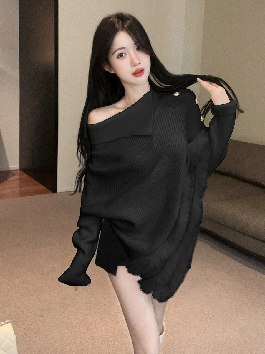 Suéter de Punto Suave y Acogedor para Otoño e Invierno, de Manga Larga Asimétrica, Versátil, con Cuello Tipo Capucha, para Mu...