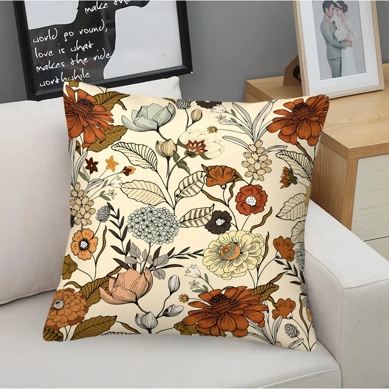 Vintage Rustic Square Throw Pillow(With Pillow Insert),Retro Autumn Floral Print,Luxury Cushion For Living Room& Sofa,Home Gift